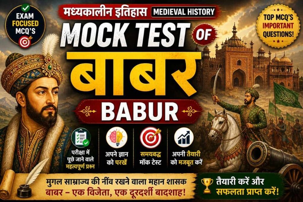 babur history mock test – बाबर के जीवन, प्रमुख युद्धों और मुगल साम्राज्य की स्थापना पर आधारित हिंदी मॉक टेस्ट