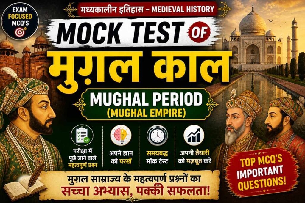 mughal period mock test – बाबर से बहादुर शाह जफर तक मुगल काल के 100 महत्वपूर्ण एमसीक्यू प्रश्न