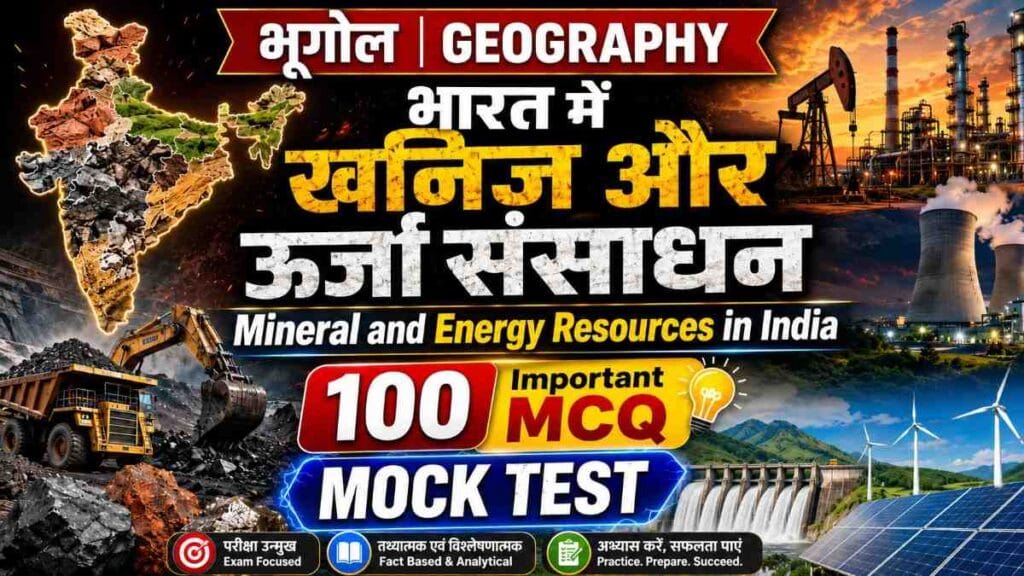 mineral energy resources india mock test – भारत में खनिज और ऊर्जा संसाधन के 100 महत्वपूर्ण MCQ प्रश्न