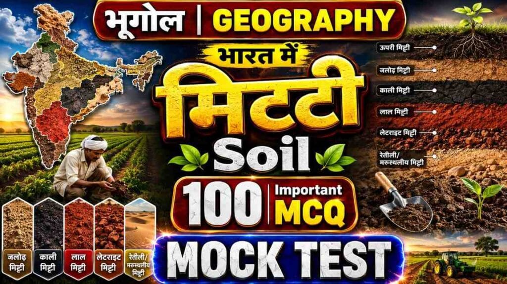 soil mock test - भारत में मिट्टी के प्रकार, जलोढ़ मिट्टी, काली मिट्टी, लाल मिट्टी, लेटराइट मिट्टी MCQ