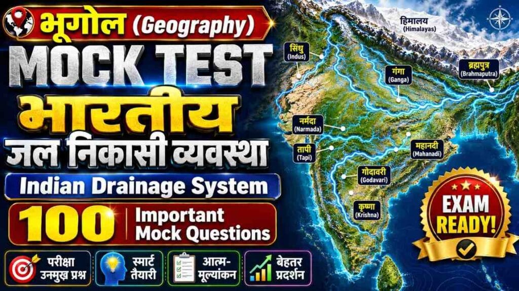 indian drainage system mock test with 100 important MCQ questions on Indian Drainage System Geography
