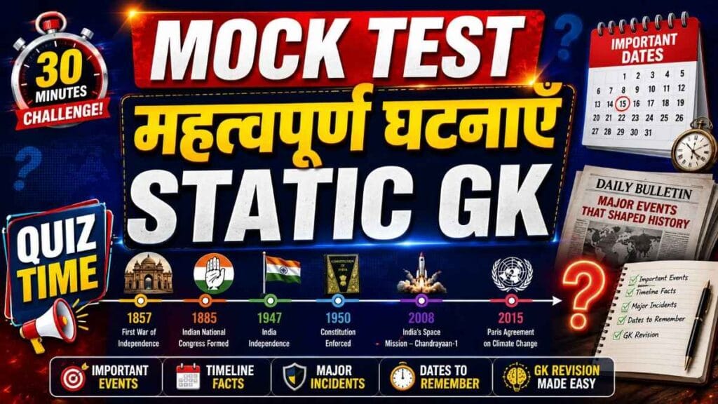 mahatvapurn ghatnayein mock test – Static GK Important Events Quiz with 100 MCQ, important dates, timeline facts and exam preparation